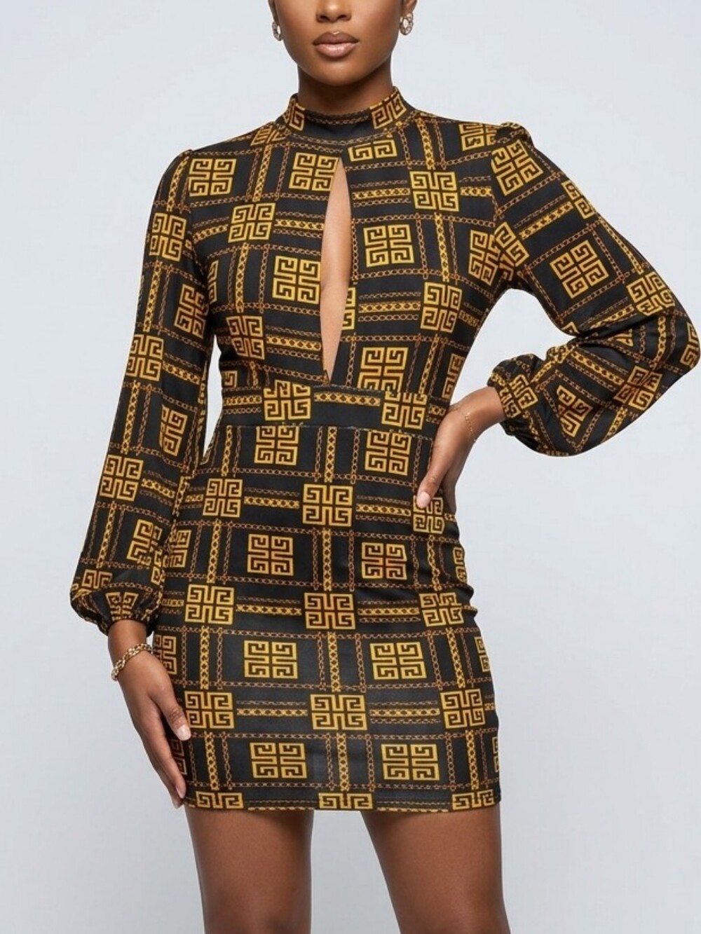Black & Gold Long Sleeve Mini Dress